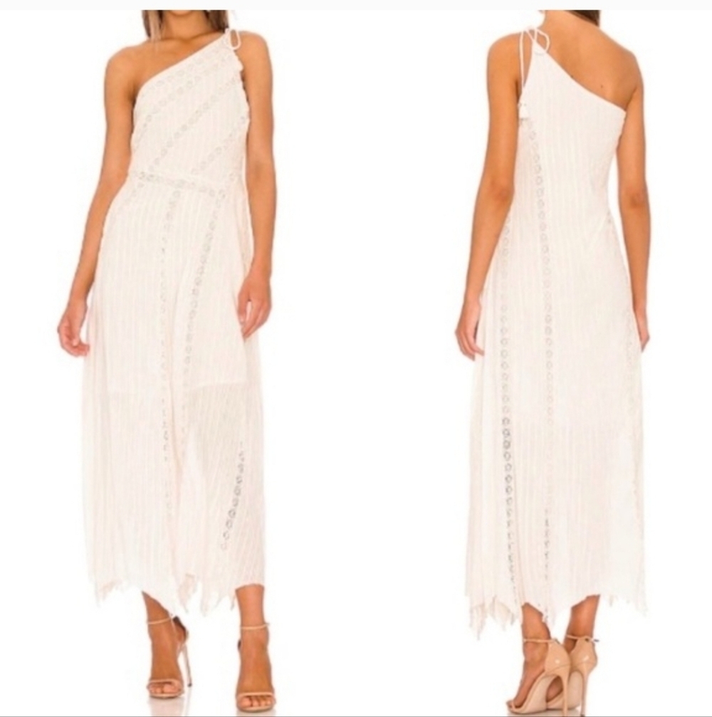 Free People Bella One-shoulder Maxi Dress Ivory Raw Hem Sleeveless Medium